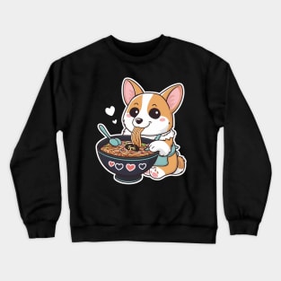 Cute Anime Corgi Dog Eating Ramen Noodles Crewneck Sweatshirt